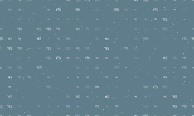 Seamless background pattern of evenly spaced white yes symbols of different sizes and opacity. Vector illustration on blue grey background with stars