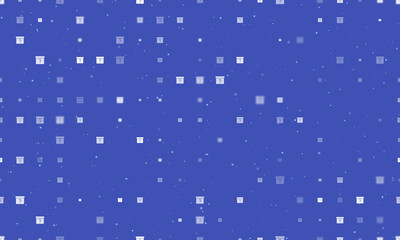 Seamless background pattern of evenly spaced white gift box with a question symbols of different sizes and opacity. Vector illustration on indigo background with stars