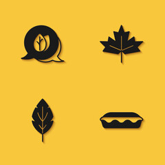Set Leaf, Homemade pie, and Canadian maple leaf icon with long shadow. Vector