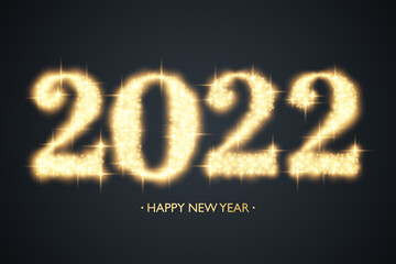 2022 Happy New Year celebrate banner with golden glittering sparks. Luxury New Year 2022 creative design. Vector illustration.