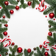 Fototapeta na wymiar Christmas and New Year background with fir decorations on white background