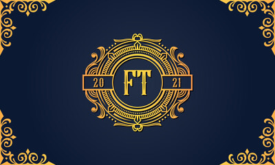 Royal vintage initial letter FT logo.