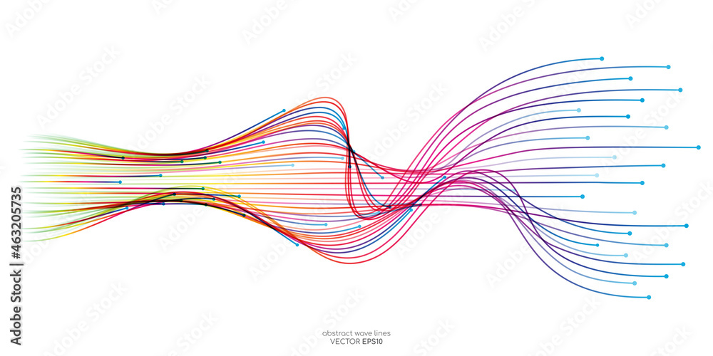 Poster Vector wave lines flowing dynamic in colorful isolated on white background for concept of AI technology, digital, communication, science, music