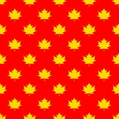 seamless pattern of yellow maple leaves on a red background. template for application to the surface