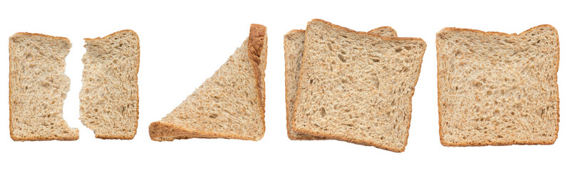 A set of wholemeal bread in different form and shape isolated on a white background.