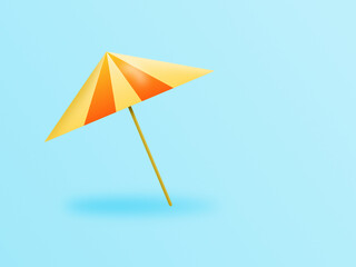 Concept objects travel. umbrella for sun protection  that is on the background. Illustration 3D for content Parasols used on the beach, summer time, travel equipment protection.