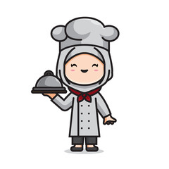 cute girl chef muslimah vector