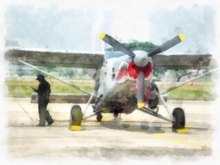 Air show at the airport watercolor style illustration impressionist painting.