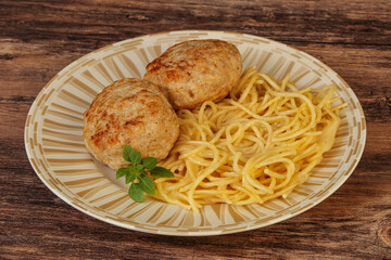 Spaghetti with homemade chicken cutlet