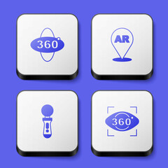 Set 360 degree view, Augmented reality AR, VR controller game and icon. White square button. Vector
