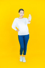 Portrait beautiful young asian woman smile with action