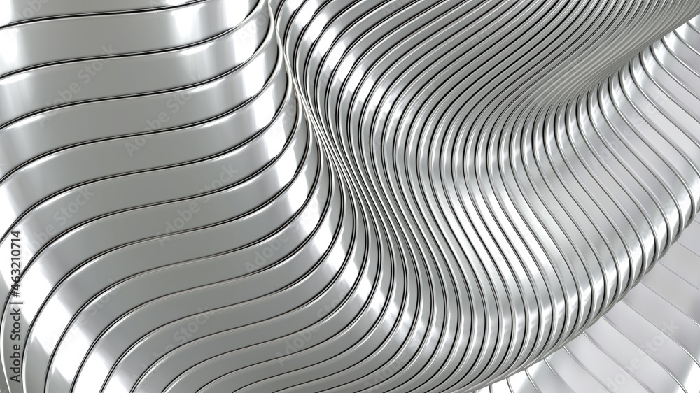 Aufkleber abstract silver background with 3d waves pattern, interesting minimal chrome metal striped vector ba