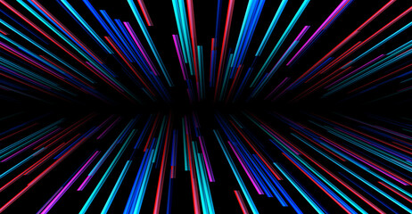 Abstract background neon glow purple blue colors, cosmic speed concept, dynamic hyperspace tunel 3D science fiction vector illustration.