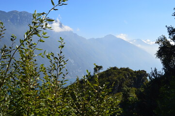 View to Lago di Garda and mountains behind