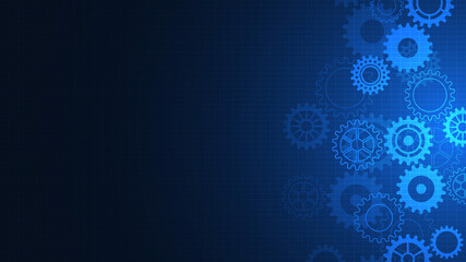 Cogs and gear wheel mechanisms. Concepts and ideas for hi-tech digital technology and engineering design. Abstract technical background of mechanical engineering