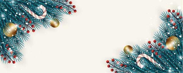 Christmas banner template with candy cane and xmas balls