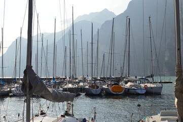 The harbor of Riva del Garda mountains behind