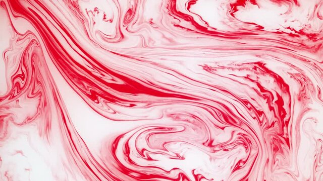 4k abstract liquid animation for VJ and motion design. Movement of red ink on white background.