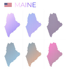 Fototapeta premium Maine dotted map set. Map of Maine in dotted style. Borders of the US state filled with beautiful smooth gradient circles. Modern vector illustration.