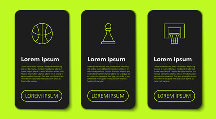 Set line Basketball ball, Chess and backboard. Business infographic template. Vector