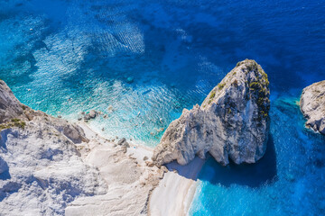 Aerial view of Mizithres cliff rock in Zakynthos Ionian island, Greece