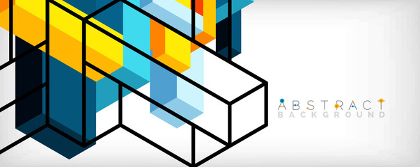 Fototapeta premium Abstract background. 3d cubes, cubic elements and blocks. Techno or business concept for wallpaper, banner, background, landing page