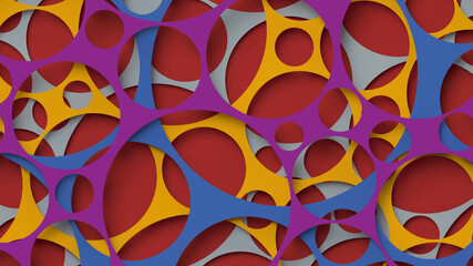 Colored planes with holes at different levels. Decorative wallpaper.