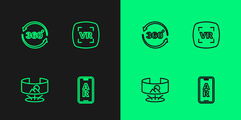 Set line Augmented reality AR, 360 degree view, and Virtual icon. Vector