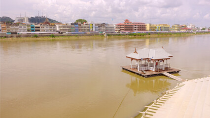 Fototapeta na wymiar Floating raft at the Chao Phraya River, Nakhon Sawan 