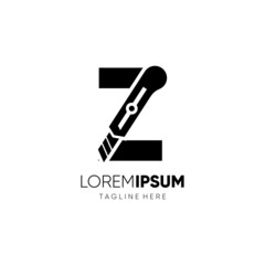 Obraz premium Letter Z Stationery Knife or Paper Cut Logo Design Vector Graphic Icon Emblem Illustration Background Template