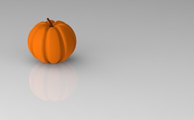 Pumpkin is insulated on a gray mirror background with reflection. 3d rendering. 3d image