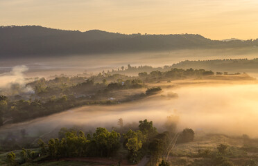 Fototapeta premium sunrise at Khao Takhian Ngo view point, Khao Kho, Phetchabun, Thailand. 