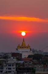 Beautiful Golden Mount Temple Fair, Golden Mount Temple in Bangkok on the morning, 
