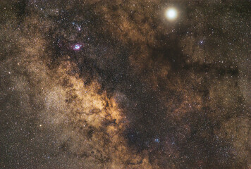 milky way with bright stars on blue sky at night at Sam Roi Yot, Thailand. Natural universe space landscape background. It is the galaxy. Astronomy landscape.