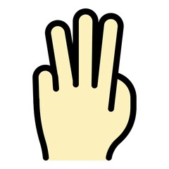 Hand gesture three times icon. Outline Hand gesture three times vector icon color flat isolated
