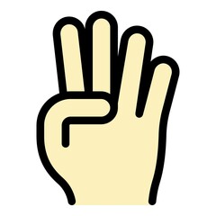 Hand gesture four fingers icon. Outline Hand gesture four fingers vector icon color flat isolated