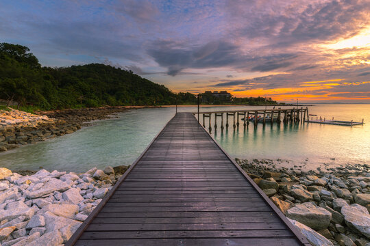 Sunset Seascape of Khao Laem Ya day time, Rayong, Thailand, Lockdown.
