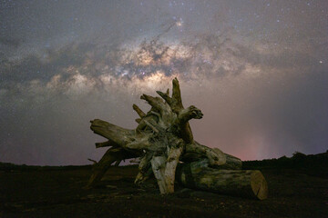 milky way with bright stars on blue sky at night at Sam Phan Bok mountain hills, Thailand. Natural...
