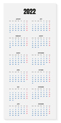 2022 annual calendar. Vector illustration