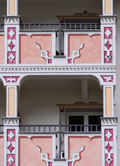 Decorated facade with balconies in Samnaun