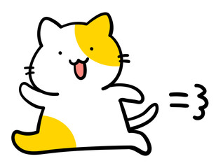 走り出すかわいいねこのキャラクターのイラスト