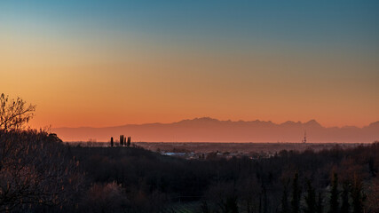 Winter sunset in the vineyards of Collio Friulano