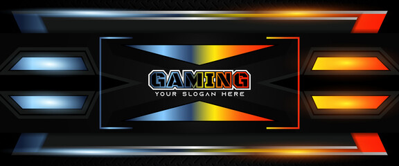 Futuristic light gradient gaming banner design with metal technology concept. Vector illustration for business corporate promotion, game header social media, live streaming background