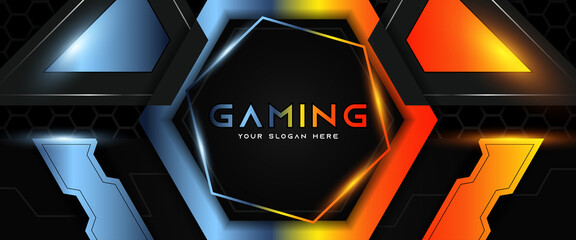 Futuristic light gradient gaming banner design with metal technology concept. Vector illustration for business corporate promotion, game header social media, live streaming background © Majri