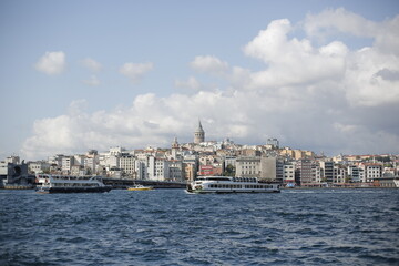 Fototapeta premium Galata Tower in Istanbul, Turkey, on the banks of the Bosphorus Strait