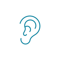 Ear line icon. Biometrics concept. Hearing problem. Unique feature for human identification. Audio listening idea. Noise exposure. Hearing impairment. Otolaryngology. Vector illustration, clip art.