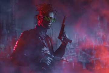 warrior with automatic guns