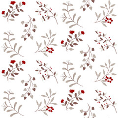 Beautiful gray and red floral seamless pattern 