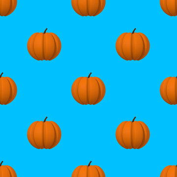 pattern of pumpkin images on a blue background. template for overlaying on the surface. Hellowing symbol. 3d rendering. 3d imag