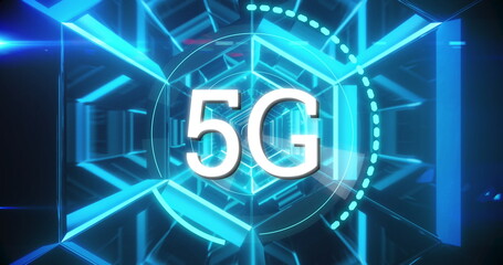 Obraz premium Scope scanning 5G text against glowing tunnel